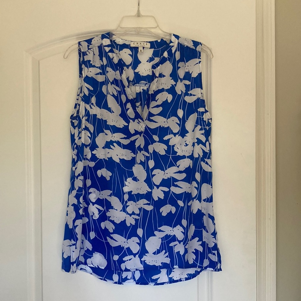 Chaus medium blue and white floral tank
